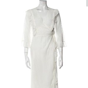 Ganni plunge neckline midi white dress